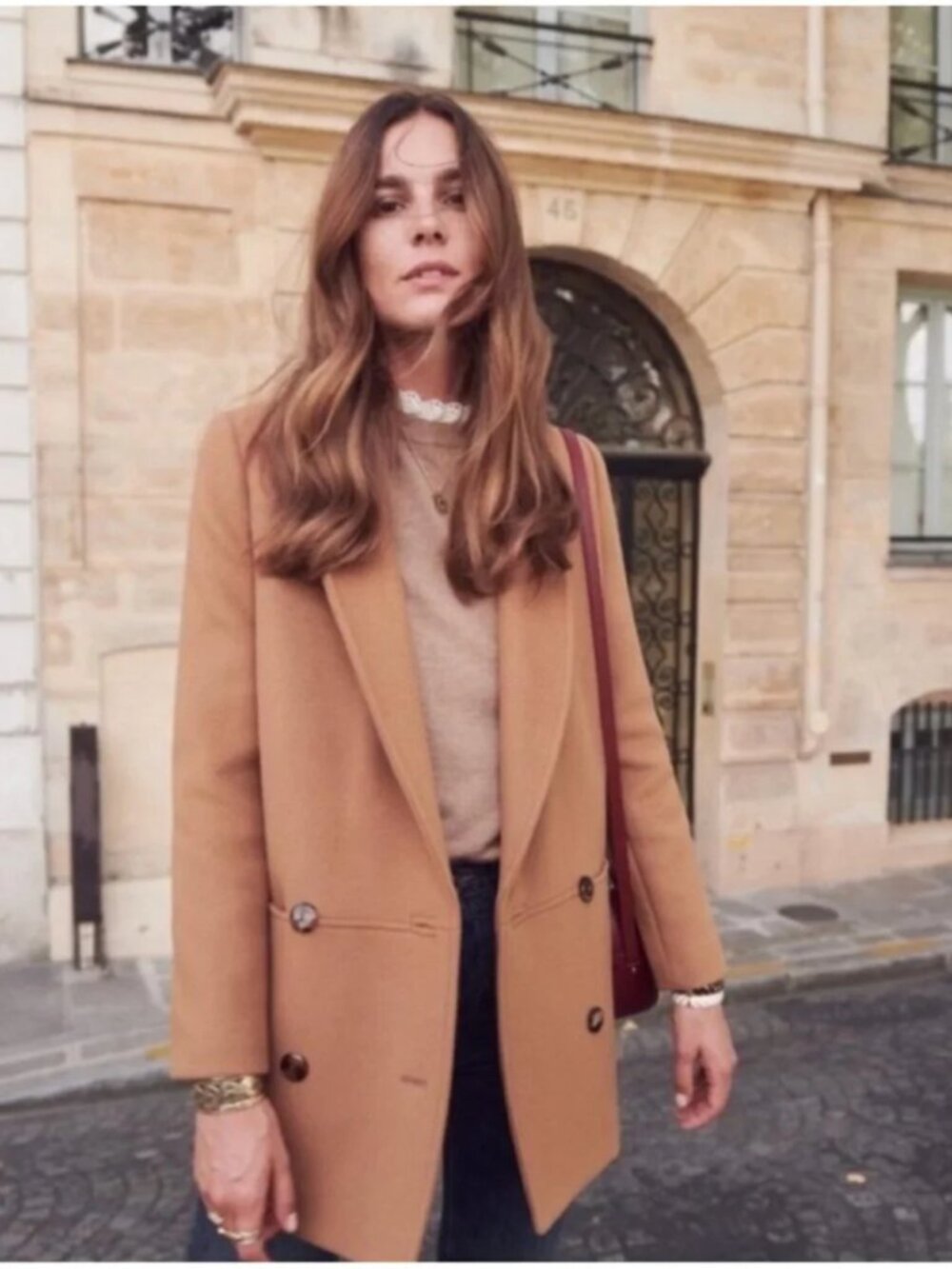 Sézane James Coat Camel Double Breasted Wool Coat